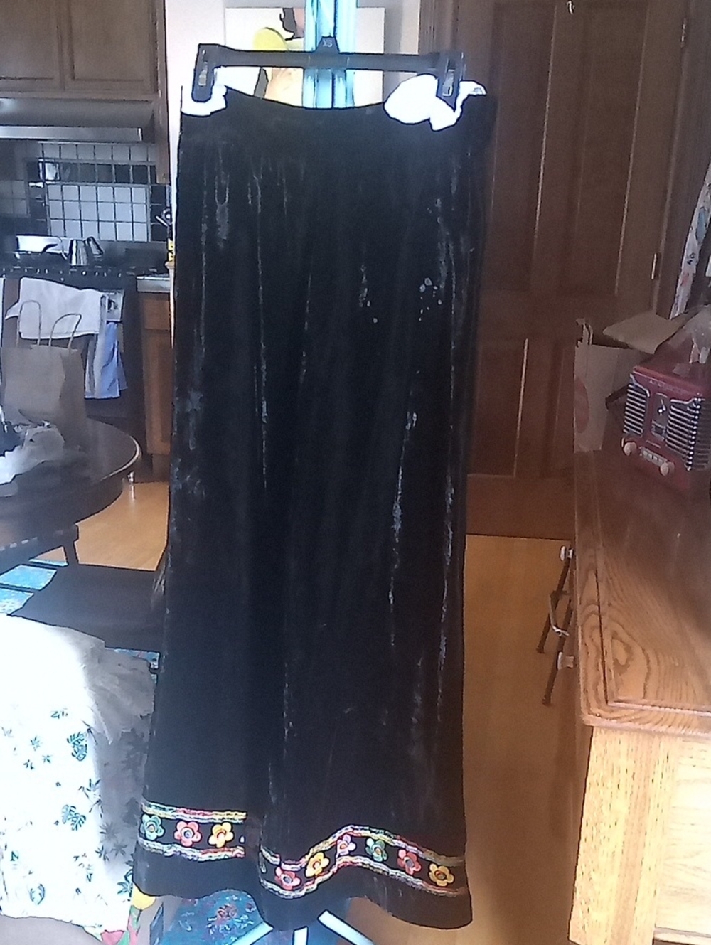 Eleanor Gay, VINTAGE SKIRT, QUALITY VELVET W/ Colorful Embroidery On The Hem.